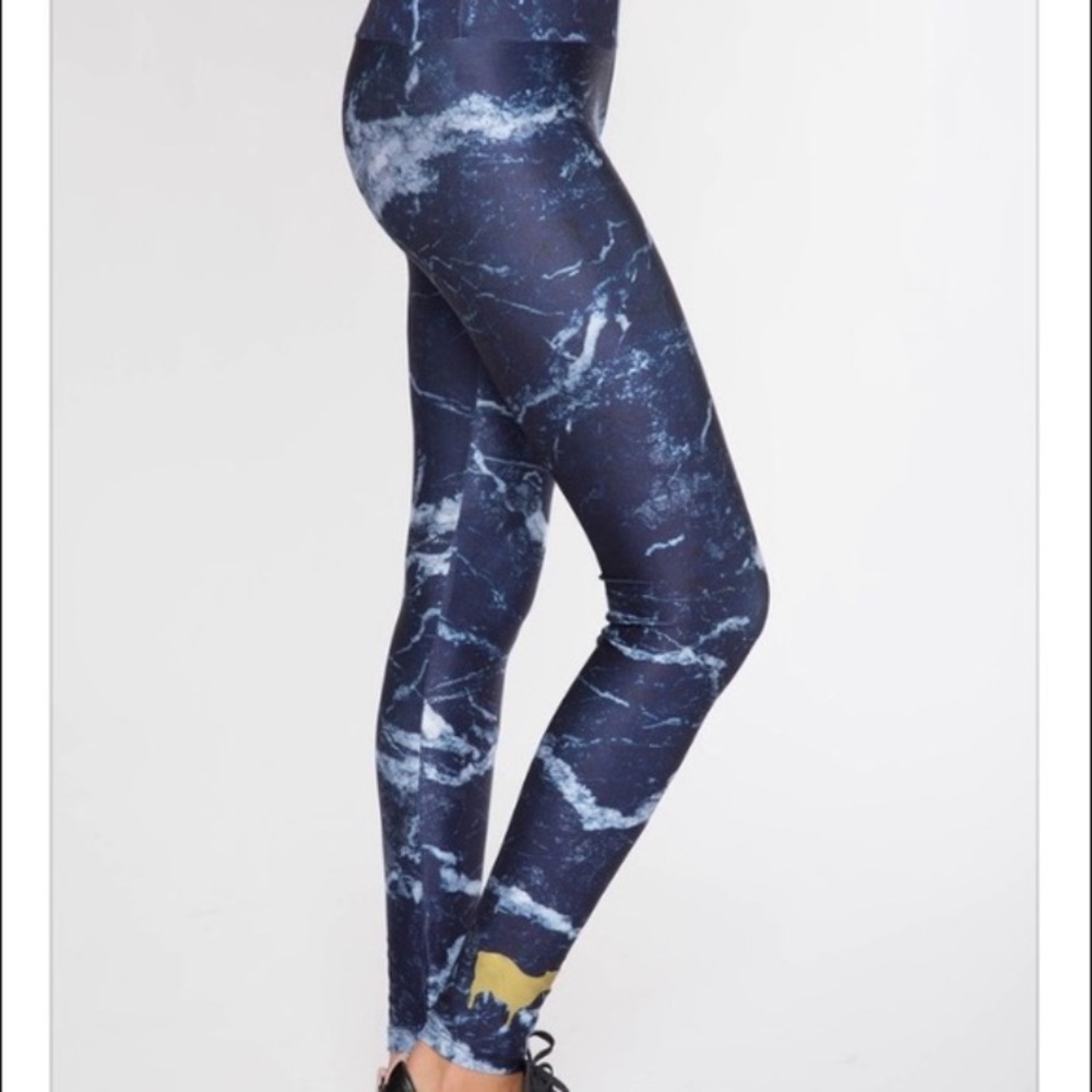 Goldsheep Navy & White Marble Print Leggings XS Womens Activewear